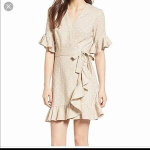 Wayf Polka Dot Beige Ruffle Mini Dress